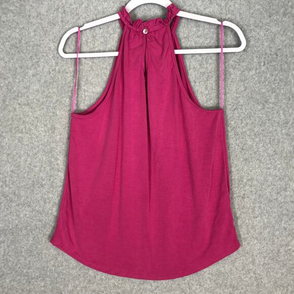 Green Envelope Tank Top Small Pink Halter Ruffle Flowy Soft Stretch Modal Resort - Picture 6 of 10